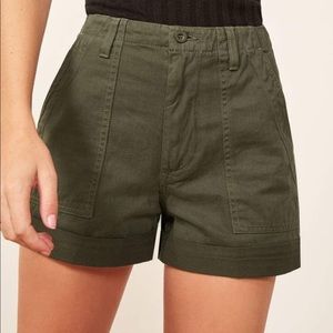 Reformation Utility Shorts in Army, size 27